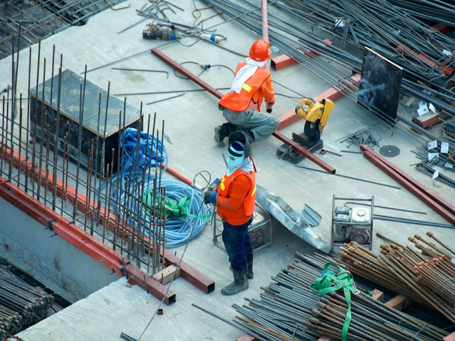 Site team working on a building under construction