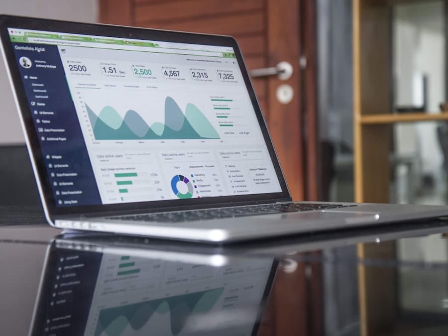 Laptop showing a rising campaign performance chart