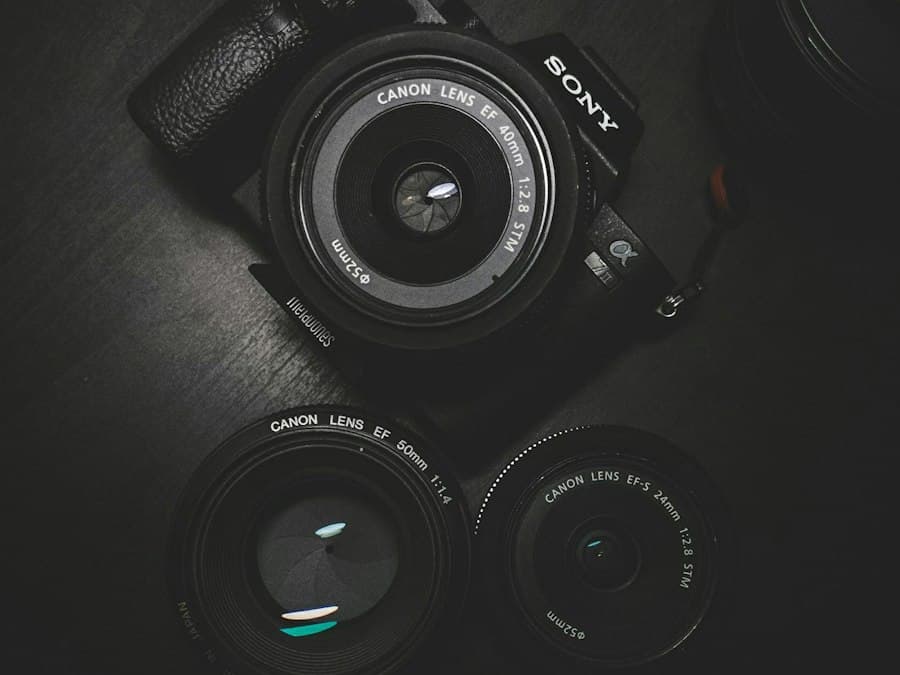Camera bodies and lenses laid out for a property shoot